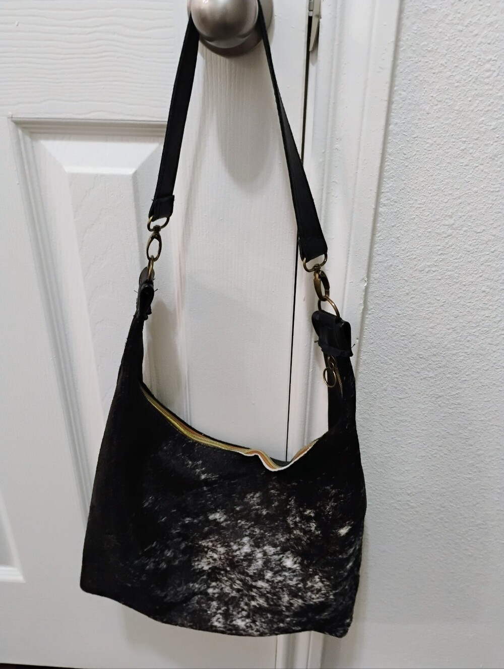 Black Textured Shoulder Bag with Subtle Marbled Accent